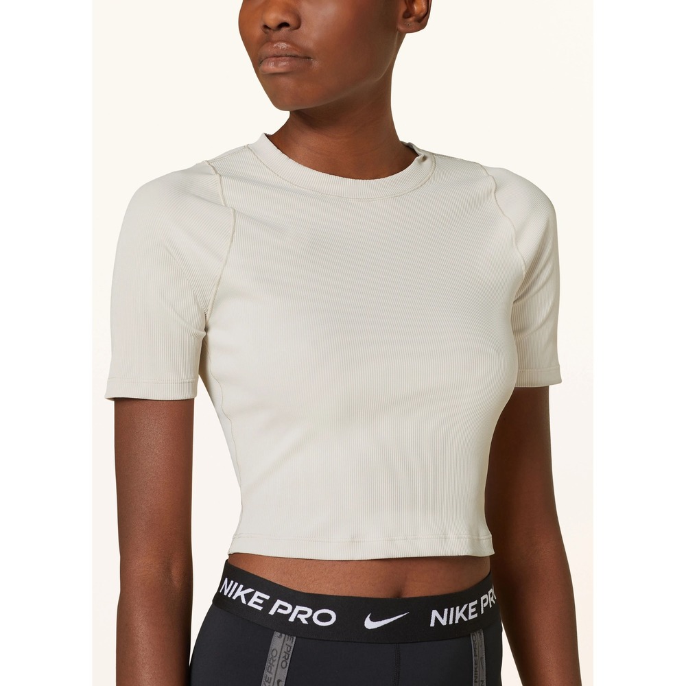 Nike Pro Dri-FIT InfinaSoft Essentials Cropped Ribbed T-Shirt Cream Beige Small